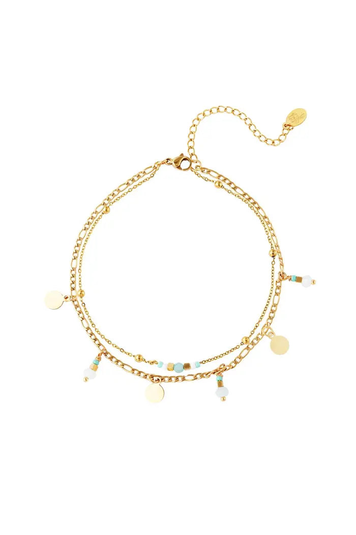 Dvojna zapestnica za nogo z modrimi okraski - HeyGirl.si