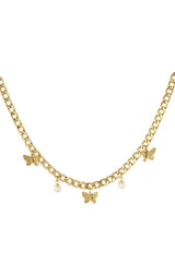 Verižica z metulji in biseri - zlata barva - HeyGirl.si