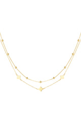 Dvojna verižica z deteljicami in kroglicami - zlata barva - HeyGirl.si