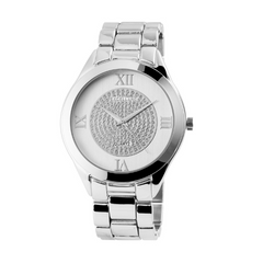 Ženska ročna ura - kamenčki v številčnici, srebrna