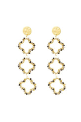 Uhani - 3 deteljice s perlami v črni barvi