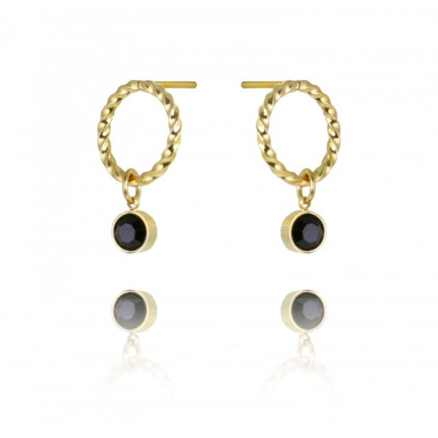Uhani v zlati barvi s črnim kamenčkom - HeyGirl.si