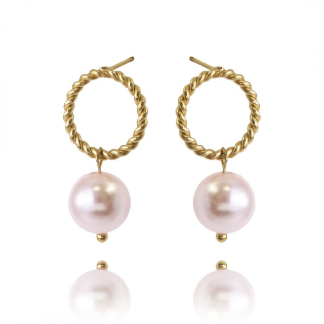 Uhani struženi okrogli z biseri - HeyGirl.si