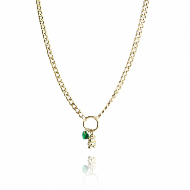Verižica z zelenim kamnom in medvedkom - HeyGirl.si